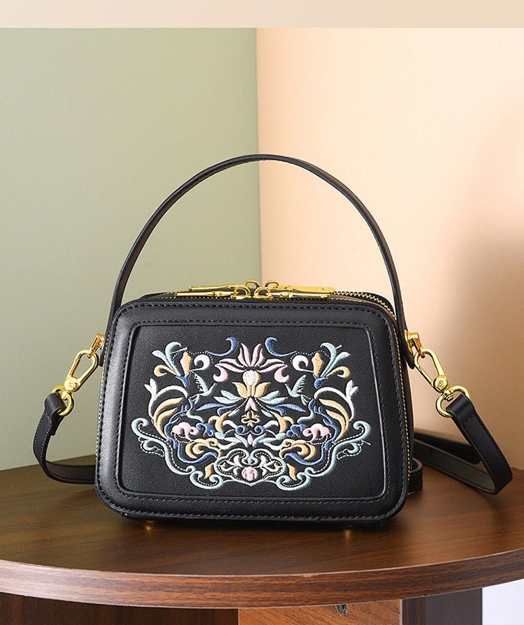 Floral Embroidered Box Bag