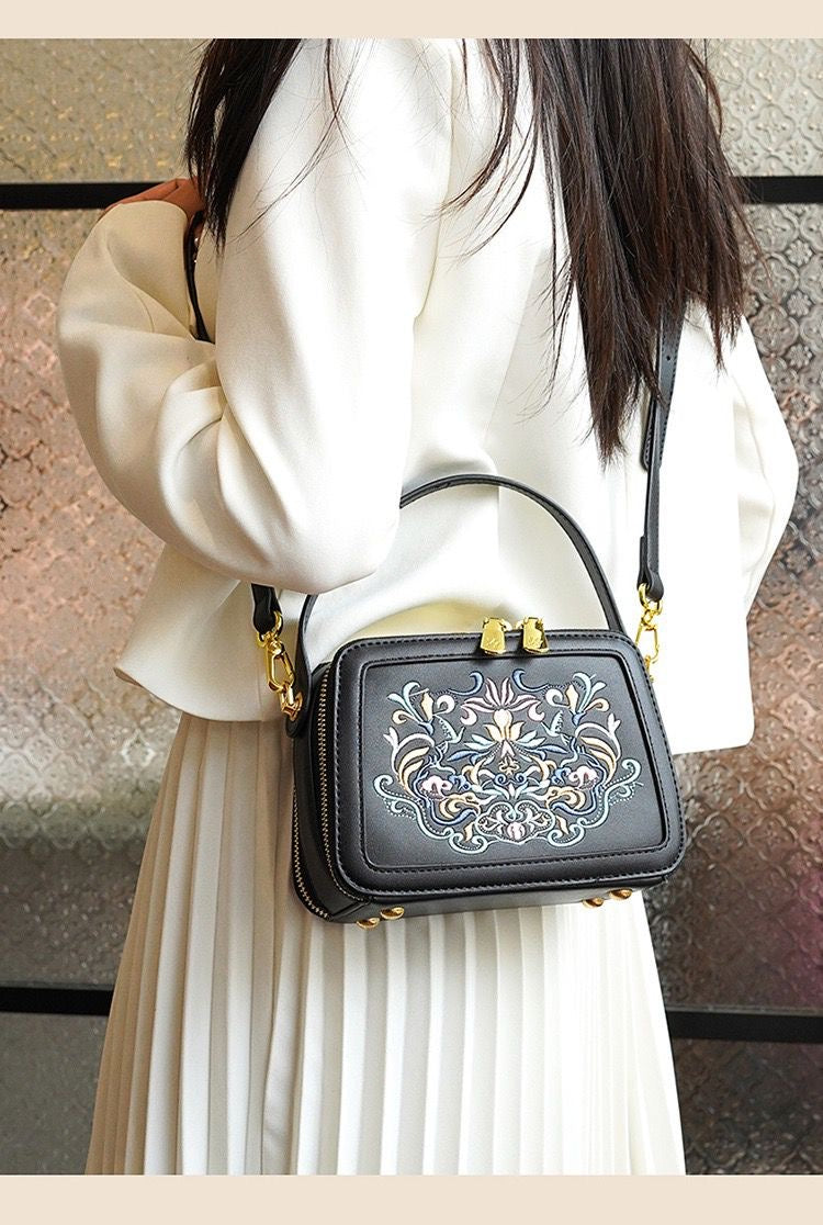 Floral Embroidered Box Bag
