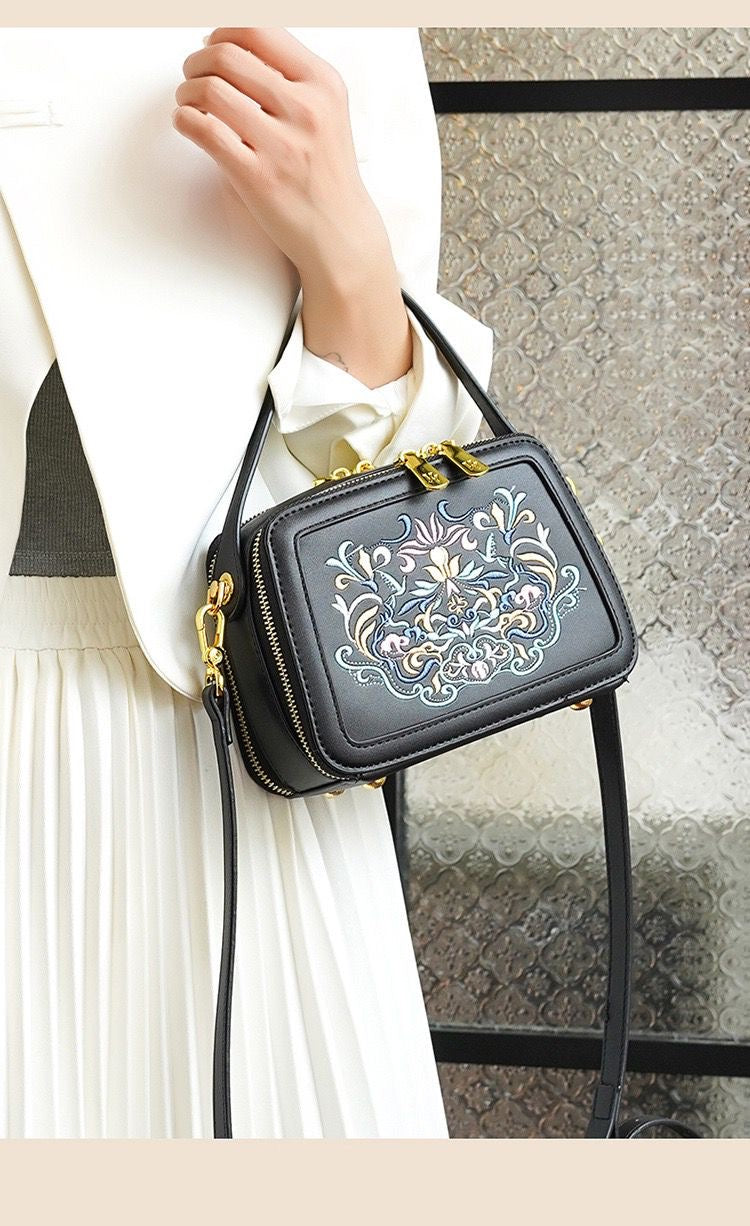 Floral Embroidered Box Bag