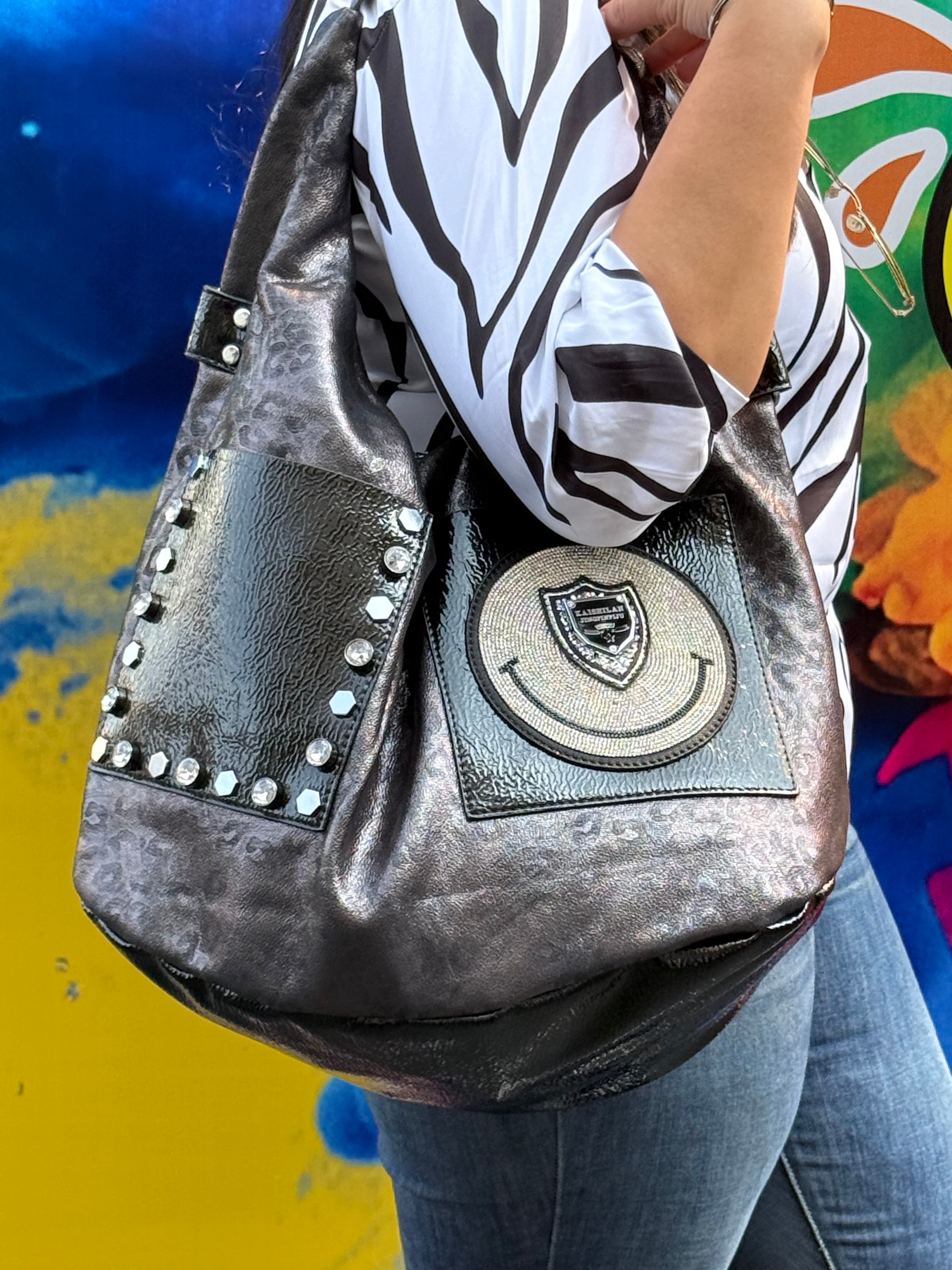 Midnight Shield Studded Tote Bag