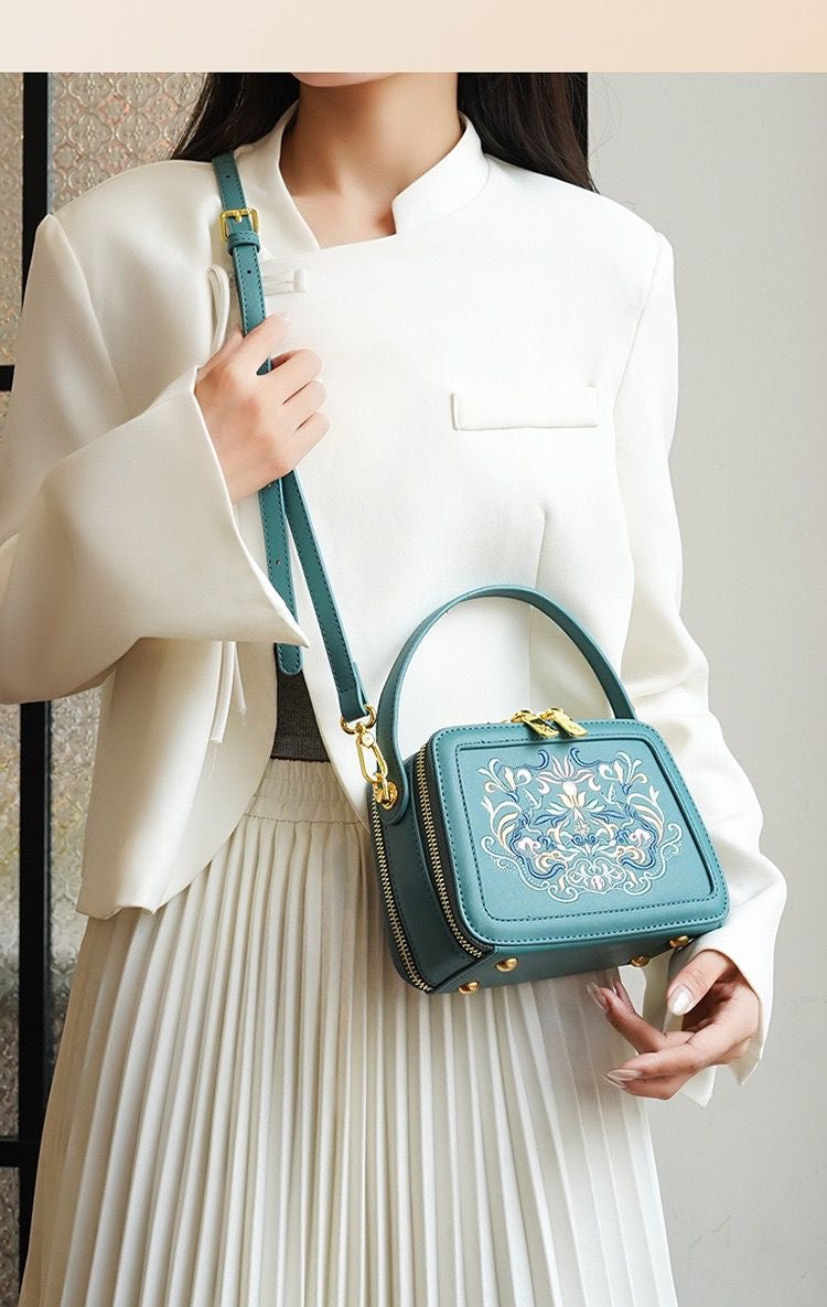 Floral Embroidered Box Bag